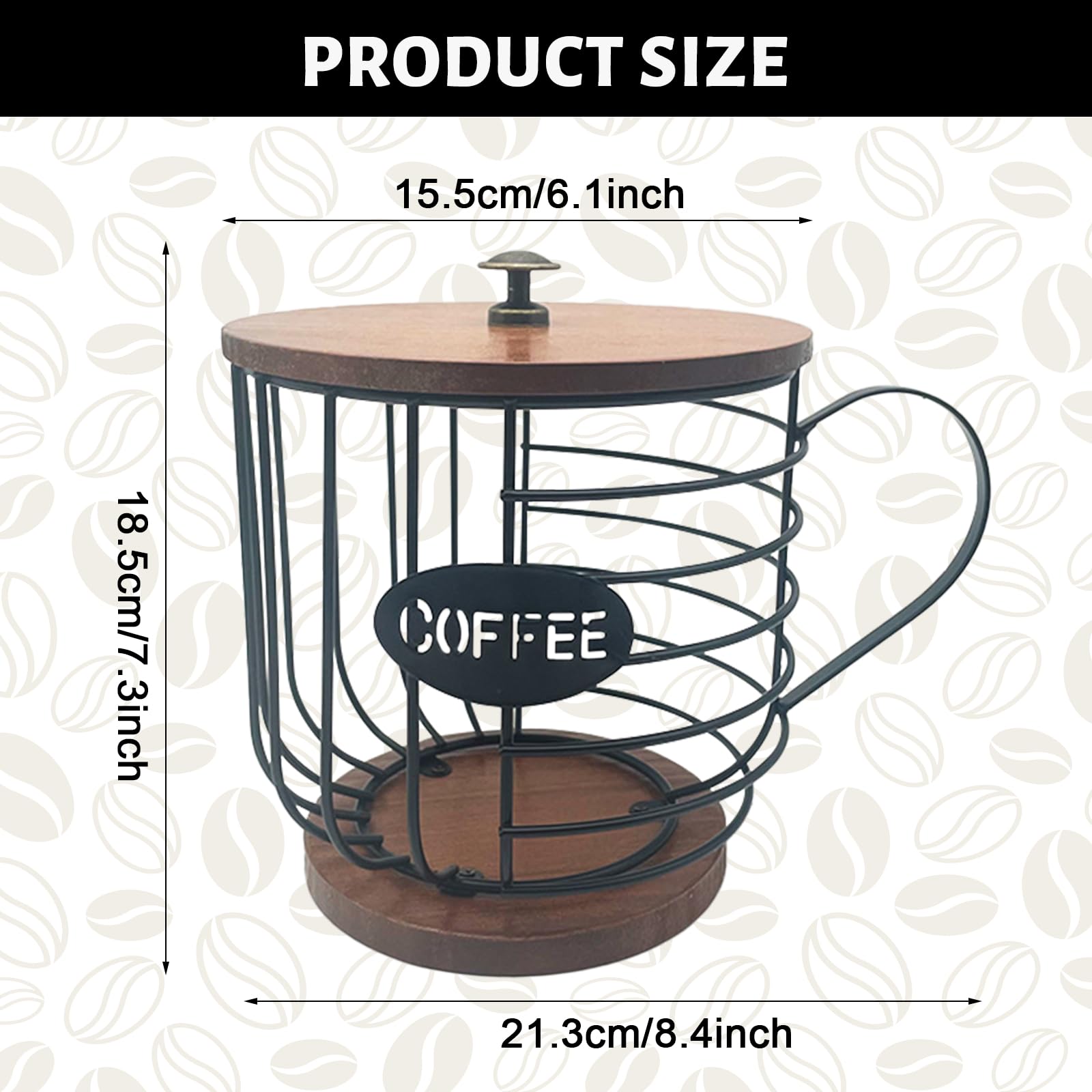 MFBJXC Support de dosettes de café rond avec couvercle et base en bois, panier de rangement pour dosettes de café en fil métallique pour maison, café, bar, comptoir (doré MFBJXC Support de dosettes de café rond avec couvercle et base en bois, panier de rangement pour dosettes de café en fil métallique pour maison, café, bar, comptoir (doré