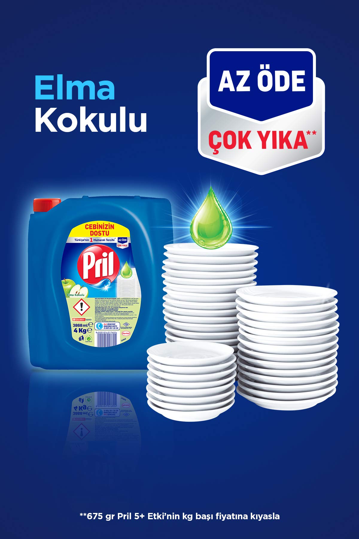Pril Elma Kokulu Elde Yıkama Sıvı Bulaşık Deterjanı 1 x 4 kg, Elma 4kg