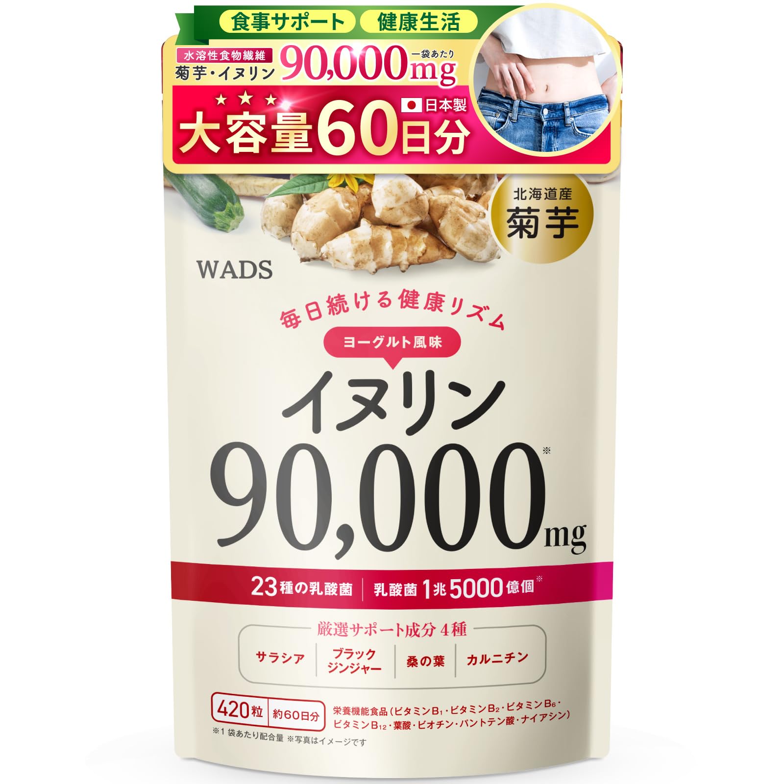 イヌリン 90,000mg 北海道産 菊芋 23種の乳酸菌 ビフィズス菌 1.5…
