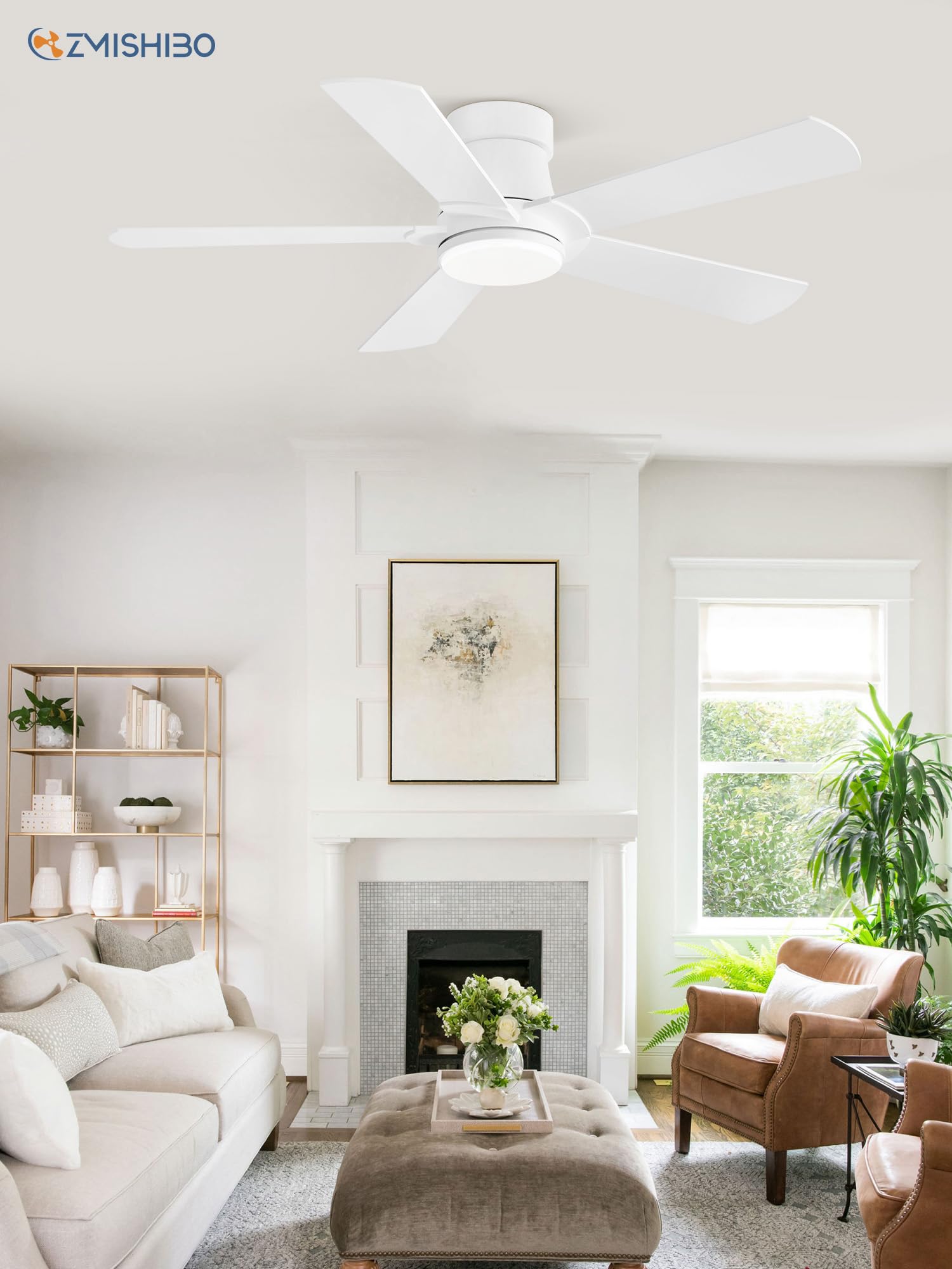 ZMISHIBO Ventilateur de Plafond avec Lumière LED Ø 107 cm, Moteur DC Silencieux, Contrôle par APP et Télécommande, 6 Vitesses, Dimmable