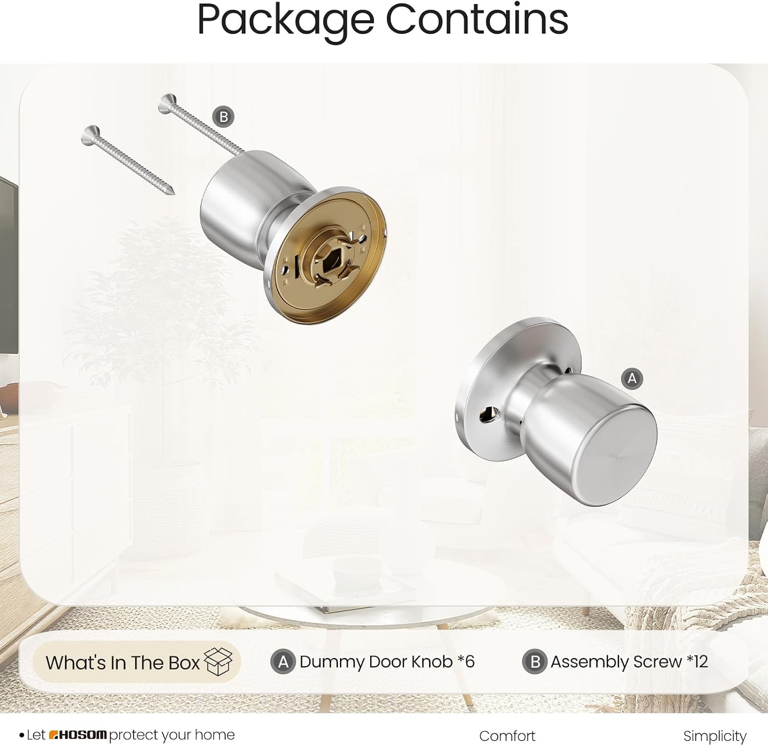 HOSOM 6 Pack Dummy Door Knob, Keyless Closet Door Knobs Satin Nickel Single Side Dummy Door Knob, Exterior/Interior Door Knobs, Individual Non-Turning Inactive Interior Door Handles, French Door Pulls
