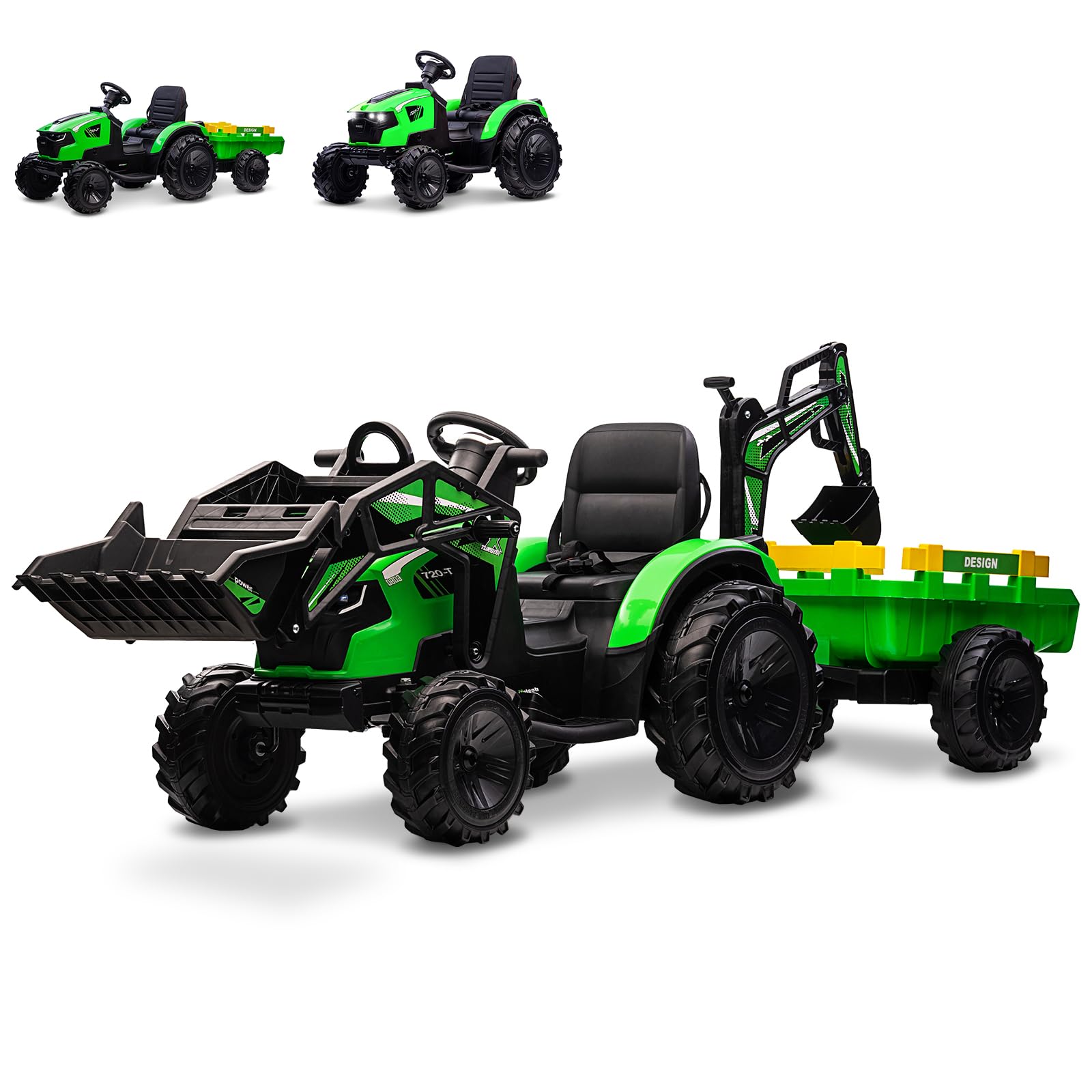 Photo 1 of ** sold as is no refund/return** 3 in 1 Kids 24V Ride On Tractor, Excavator & Bulldozer, Electric Vehicle w/Trailer, Digger, Shovel Bucket, Remote Control, EVA Tires, LED Lights, Music & USB, Battery Powered Ride On Car Toy, Green