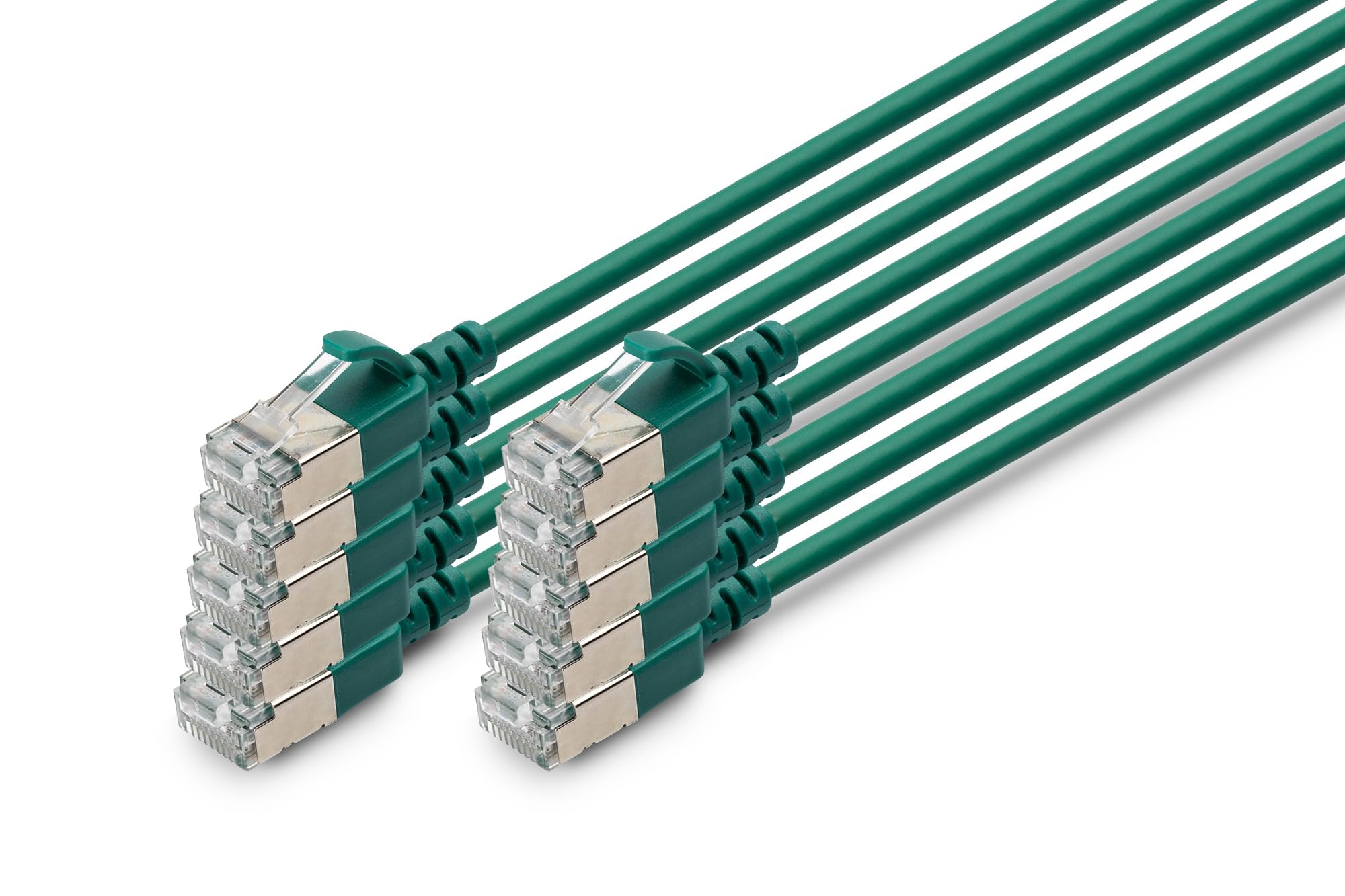 DIGITUS Câble LAN Cat 6A – 5 m – 10 pièces – Slim – F/FTP – Vert | 10 Gbit/s – Blindé – PoE+ – AWG 32/7 – LSZH – Câble réseau RJ45 – Compatible Cat 6 et Cat 7