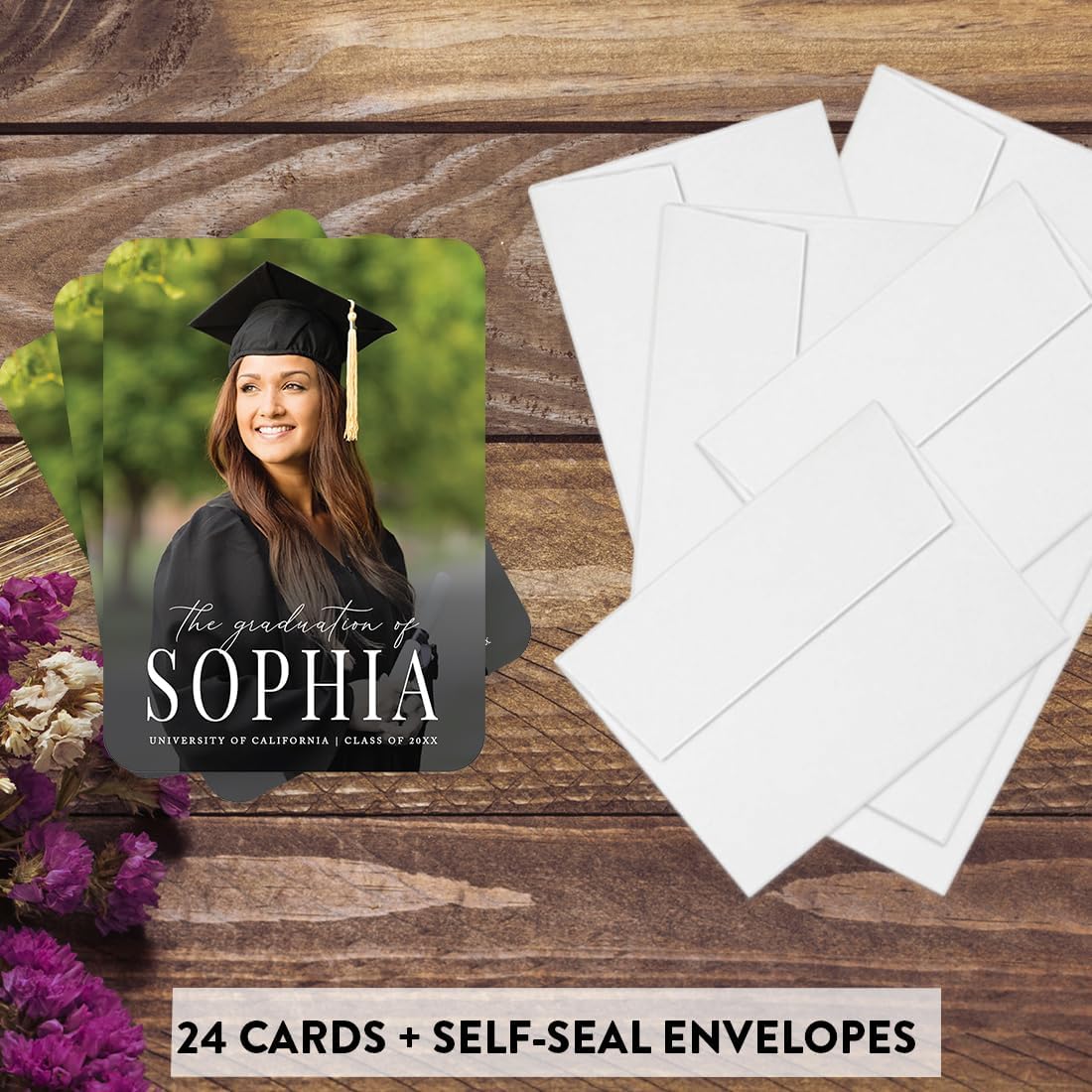 Andaz Press 24 Pack 5x7 Inch Personalized Photo Graduation Announcements 2026 With Envelopes, Classic Class Of 2026 Postcard For High School, College Custom Graduation Announcement Cards 2026