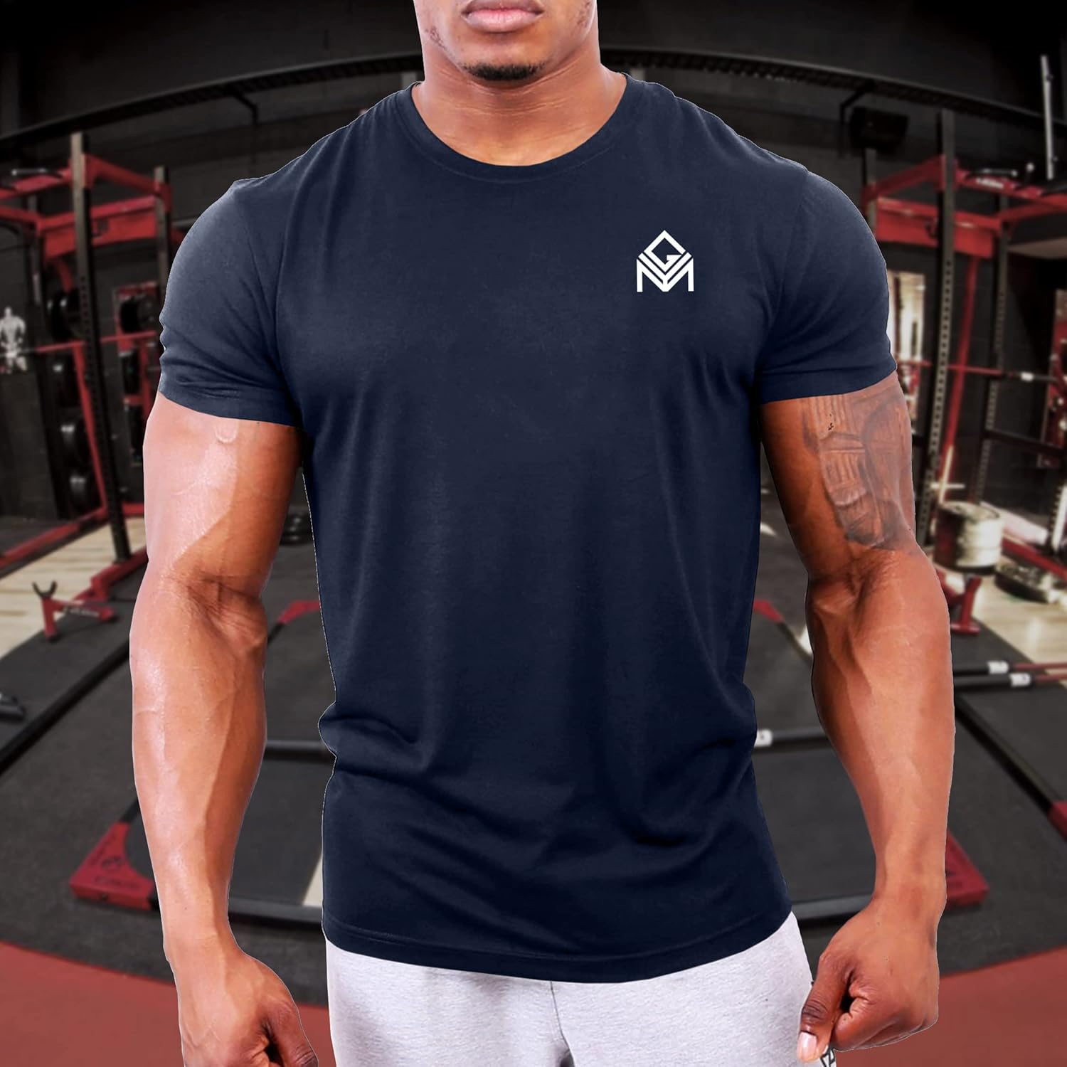 GYMTIER Gym T-Shirt | Mens Bodybuilding Training Top Clothing Plain Branded M Navy