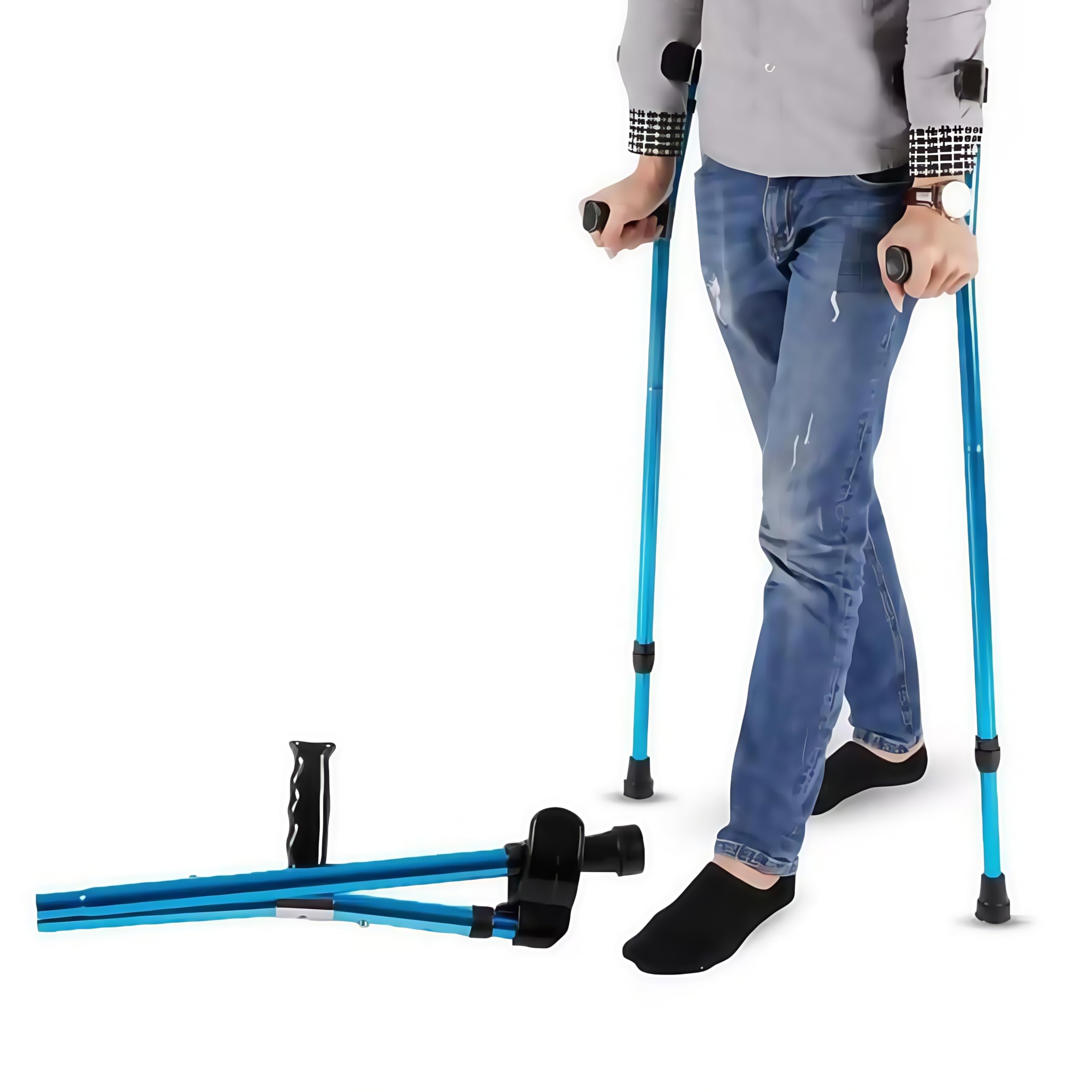 Muletas médicas para caminar, muletas de codo plegables, portátiles, plegables, para antebrazo, muletas ergonómicas para adultos, para mujeres y hombres, ayuda ligera para caminar