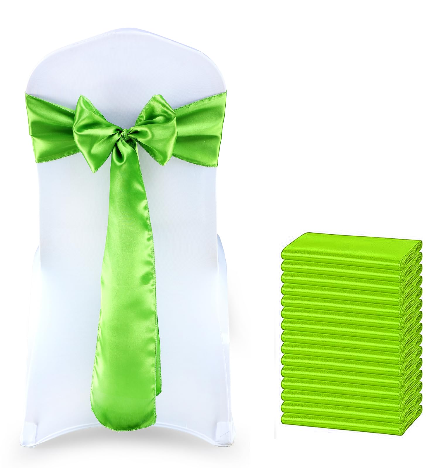 VDS Satin Chair Sashes Chair Cover Back Tie Sateen Bows Ribbon for Wedding Birthday Graduation Engagement Ceremony Event Party Banquet Venue Hotel All Dining Chair Decoration (150PC) (Parrot Green) — image 1