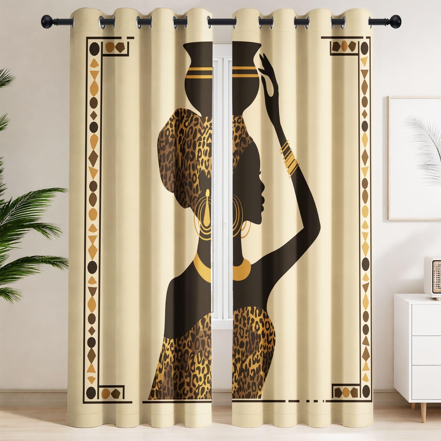 Rideaux draperies intérieurs art tribal de haute densité avec œillets solides