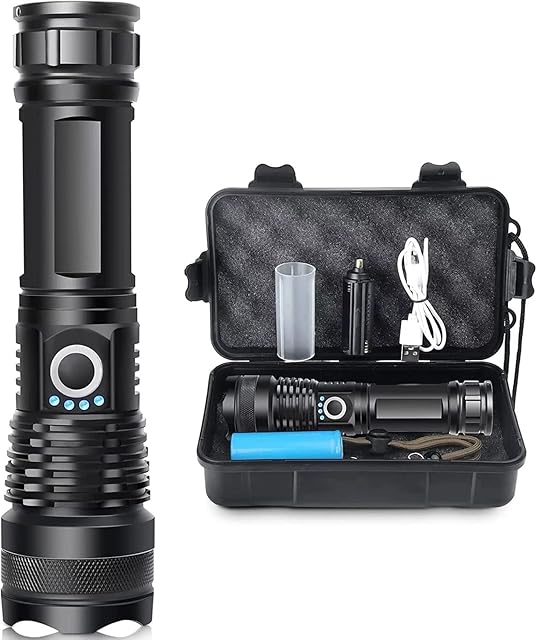 Saitoku Torches LED Super Bright, Powerful Torch10000 Lumens Rechargeable XHP70.2 Torch Tactical Flashlight Waterproof Zoomable 5 Modes for Camping Emergency