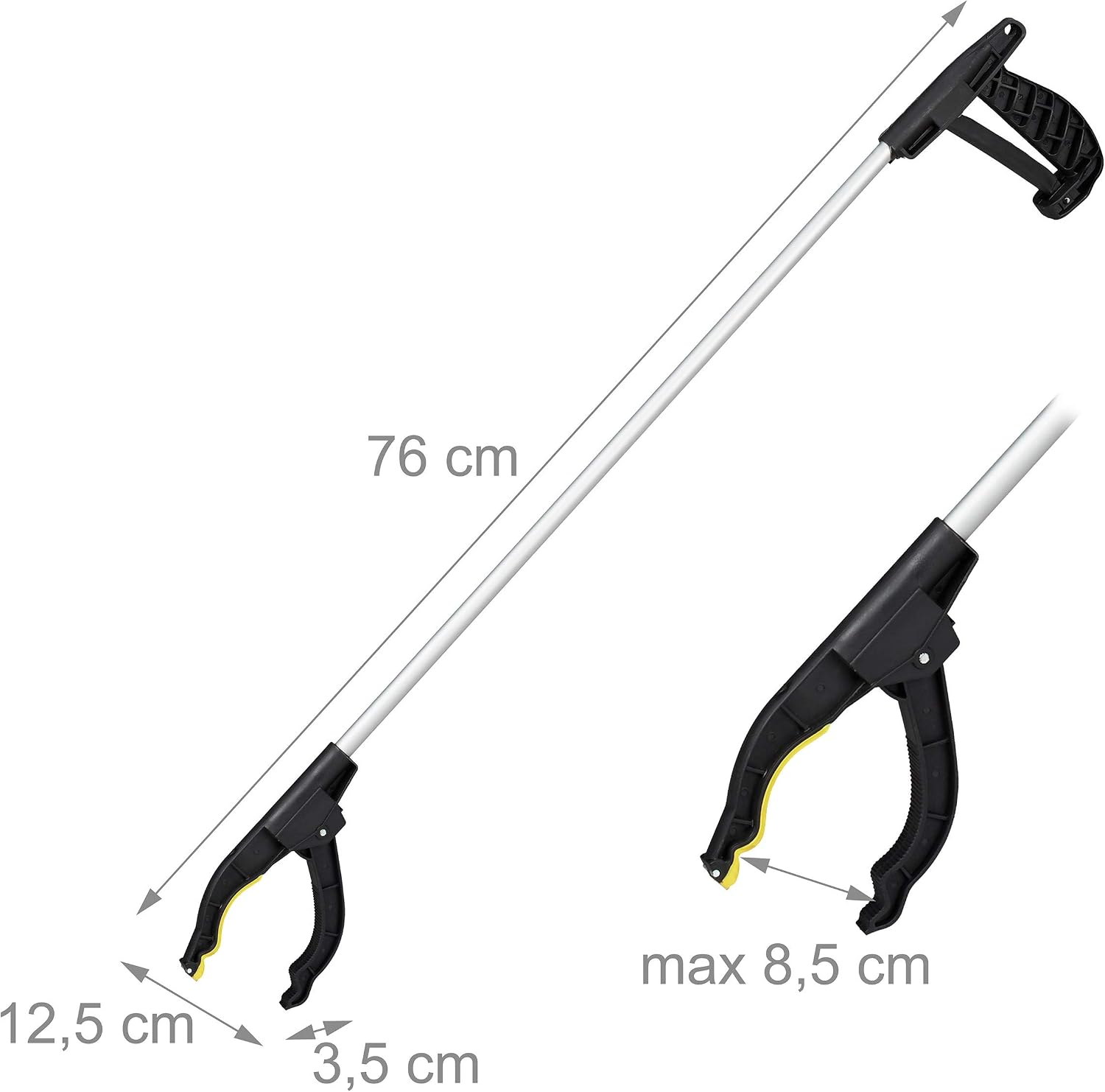 Relaxdays 2 x Pick-up Pliers, Prensile Arm, Elderly and Disabled Mobility Aid, Aluminium, 76 cm, Silver/Black