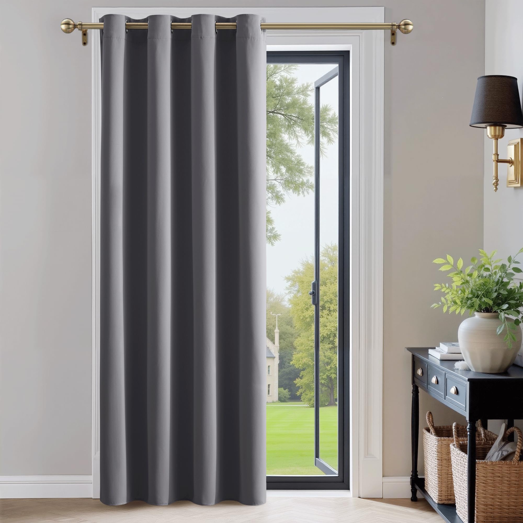 PONY DANCE Verdunkelungsvorhang Grau Türvorhang Blickdicht 1 Stück H 210 x B 132 cm Thermovorhang Hitzeschutz Tür Gardinen mit Ösen Vorhänge Wohnzimmer Blackout Curtain