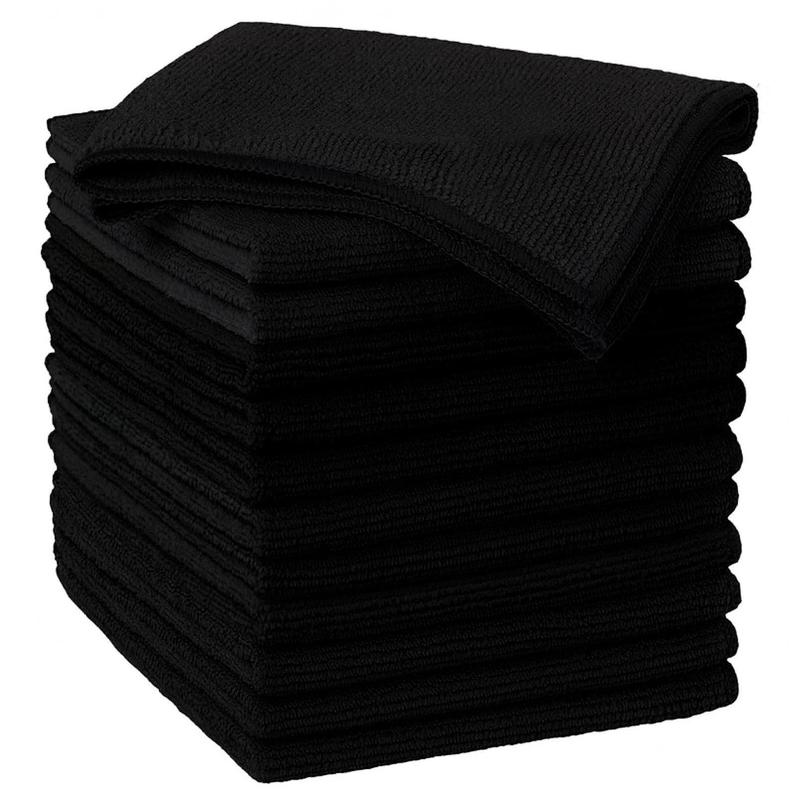 True Face Microfibre Cloth 12 Pack All-Purpose Cleaning Cloths for Cars, House, Kitchen, Windows, Soft & Absorbent Lint Free Streak Black - 12 PK 32cm x 32cm