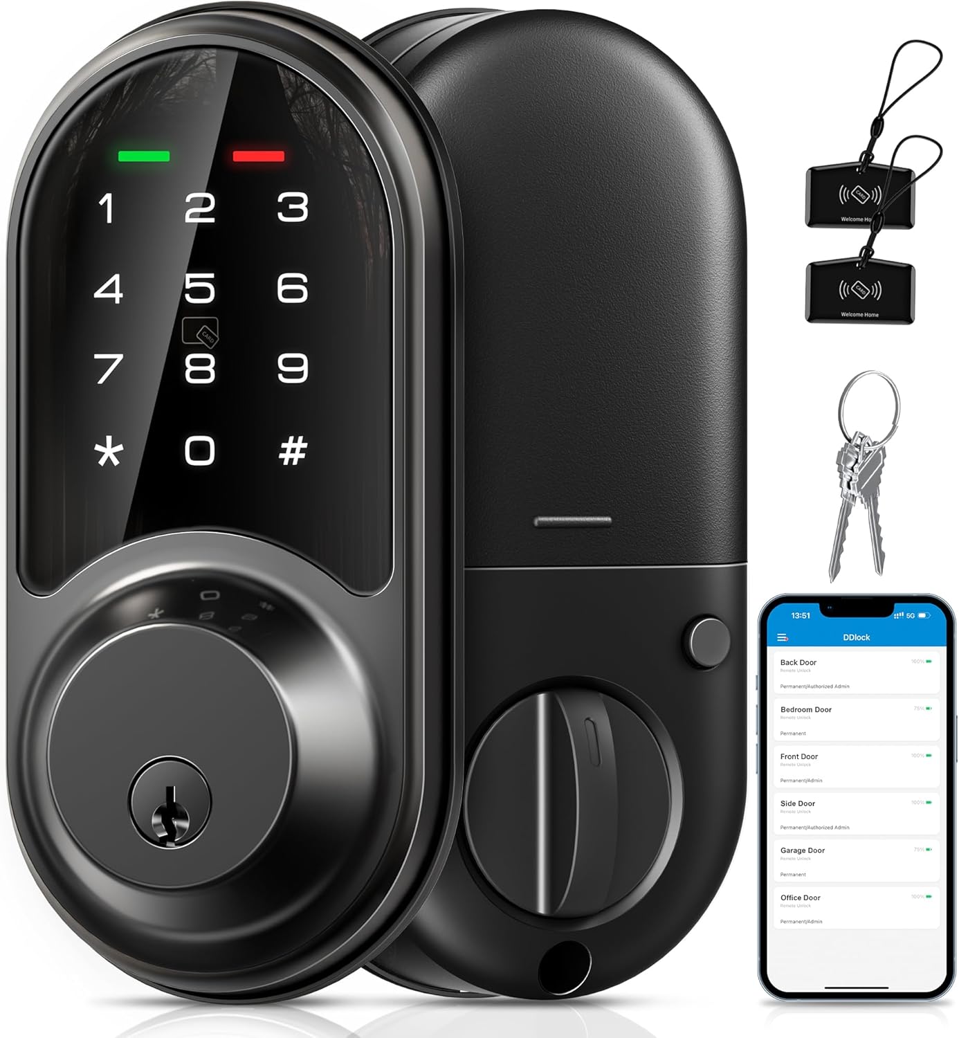 Veise Smart Lock, Keyless Entry Door Lock, Smart Locks for Front Door with App Control, Electronic Digital Lock with Touchscreen Keypad Set, Smart Deadbolt, Auto Lock, Easy Installation, Matte Black