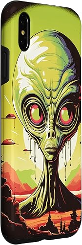 Vista 15 de iPhone 14 Pro Cute Green Alien Head UFO Space Face Alien Case