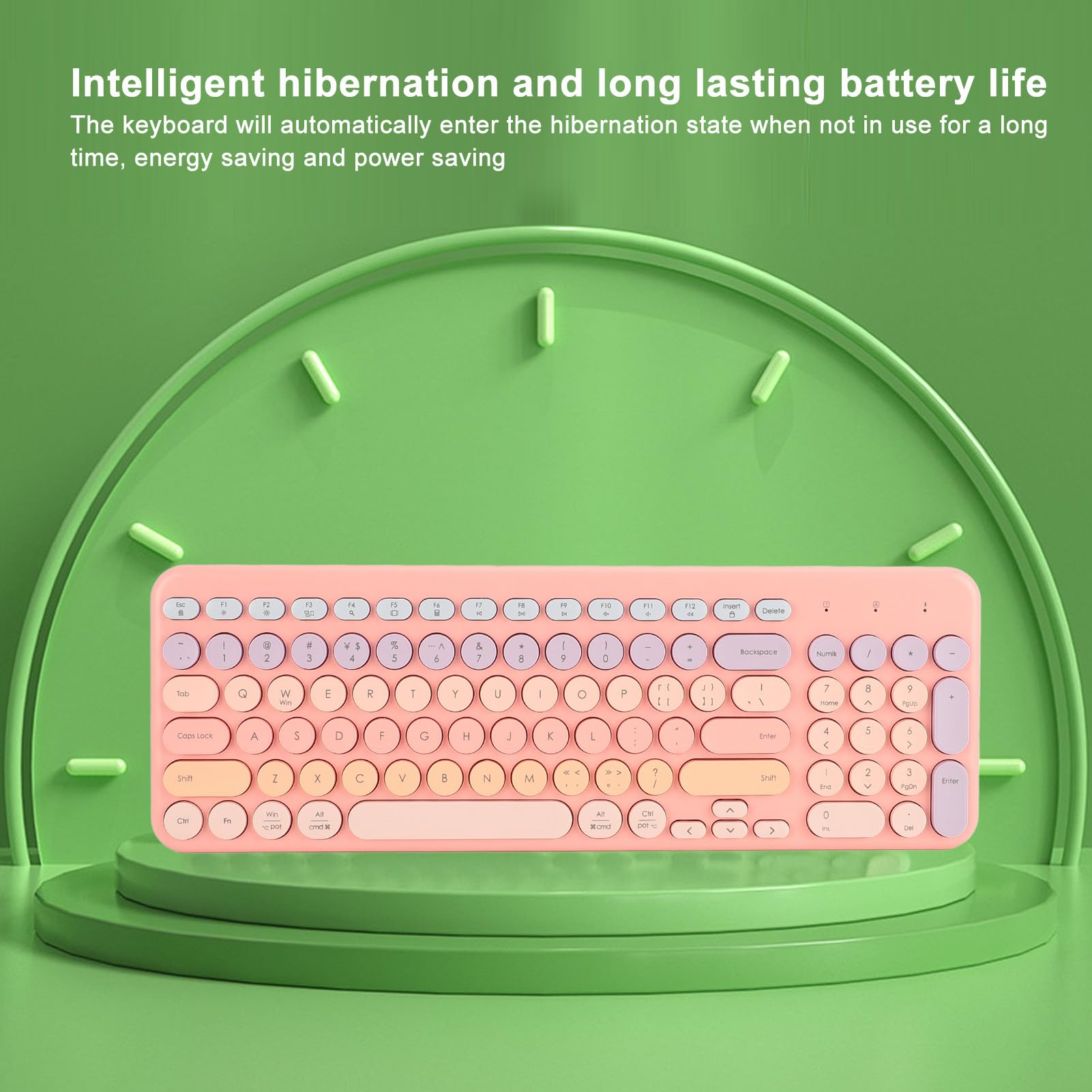 Amazon | ワイヤレスキーボード、2.4Gかわいいラウンドキーキャップ