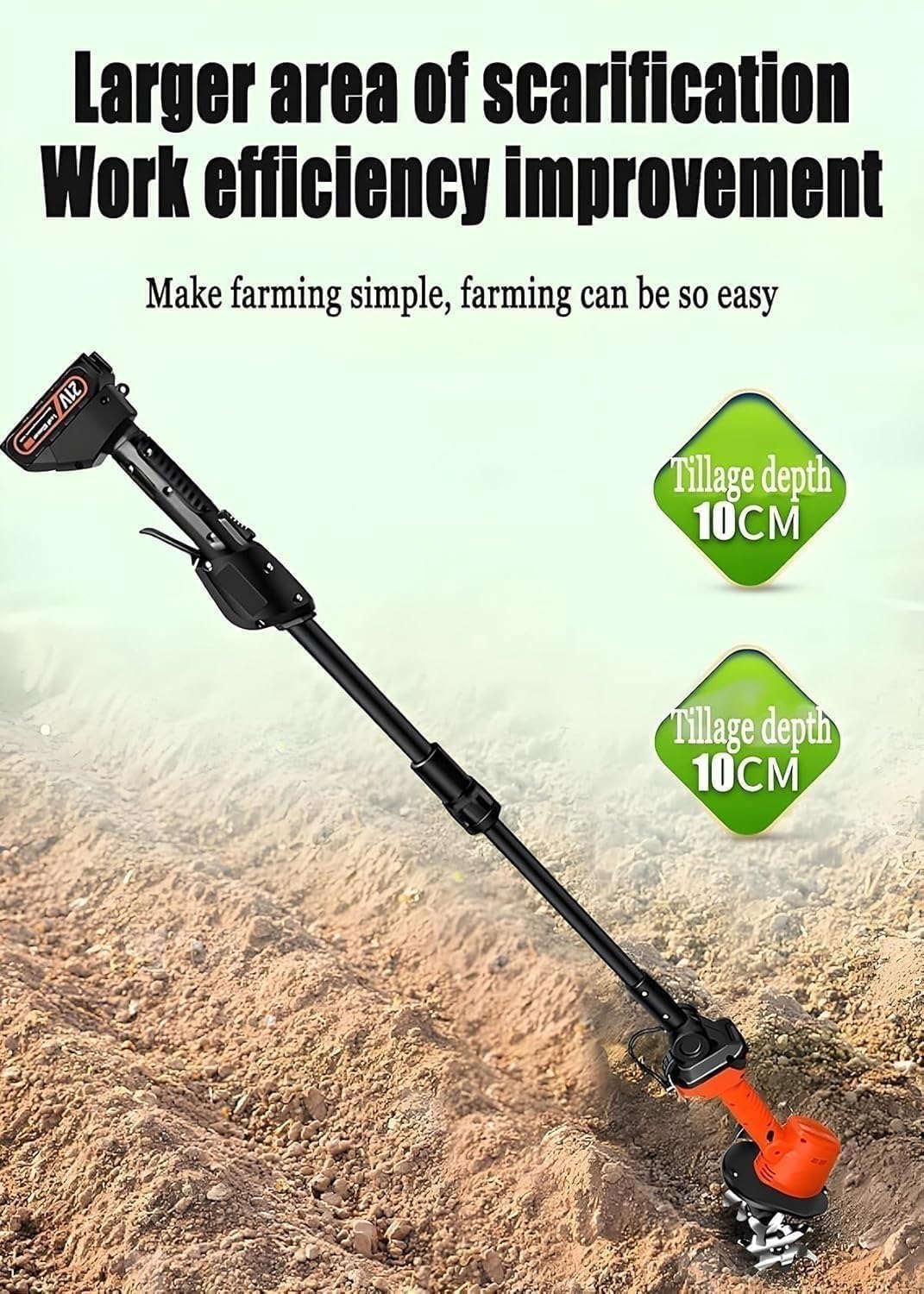 24v Cordless Mini Tiller Cultivator,Cordless Small Tiller Cultivator,Portable Garden Rototiller,235rpm,2x1.5ah Batteries Charger,4" Working Width,for Effortless Gardening