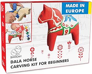 BeaverCraft Wood Carving Kit with Whittling Knife &amp; Basswood - Whittling Set DIY 02 Dala Horse - Hobbies for Adults and Teens - Wood Carving Tools - Hobby Gifts