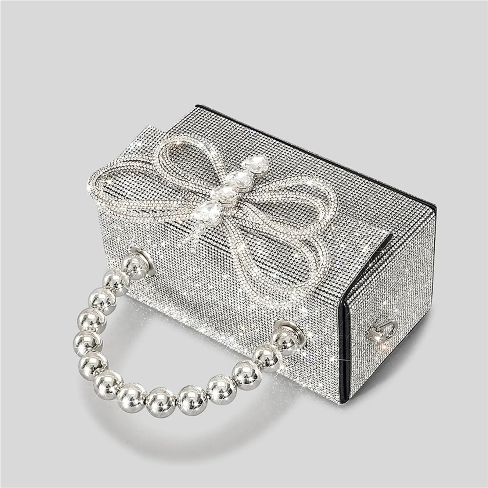 Bolsos Pedrería Mujer Bolso de noche con lazo diamantes a la moda, bolsos mujer cuentas imitación, bolso hombro tipo bandolera brillante, pequeños solapa