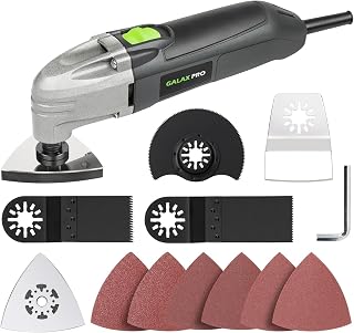 GALAX PRO Oscillating Multi Tool 22000 OPM 2.0A, 3 Degree Oscillating Angle with 3 Pieces Saw Blades, 1 Piece Semi Circle Blade Sanding Plate, 6 Pieces Sanding Papers for Grinding