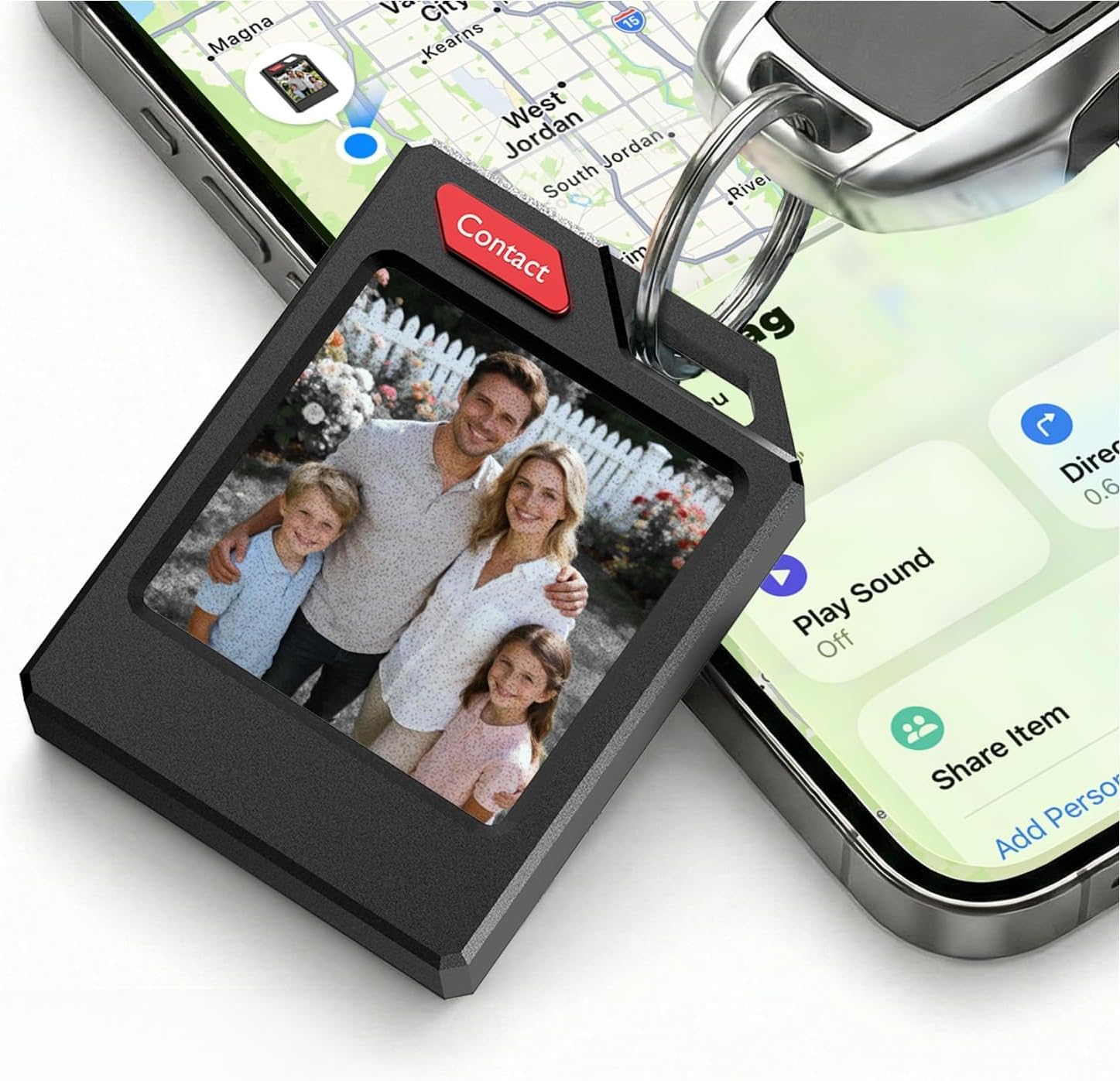PhotoTag Smart Item Finder, Bluetooth Tracker Tag for Apple Find My & Google Find Hub (iOS & Android), Custom Color E-Ink Display Locator for Keys Wallet Luggage, 1 Pack Black
