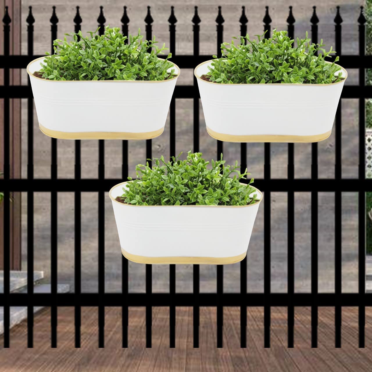 12 Inches Balcony Railing Planter, Hanging Flower Pots for Grills, Home Gardening Outdoor Oval Rectangular Metal Plant Pots, (B0CP84MHPF) Amazon Price History, Amazon Price Tracker