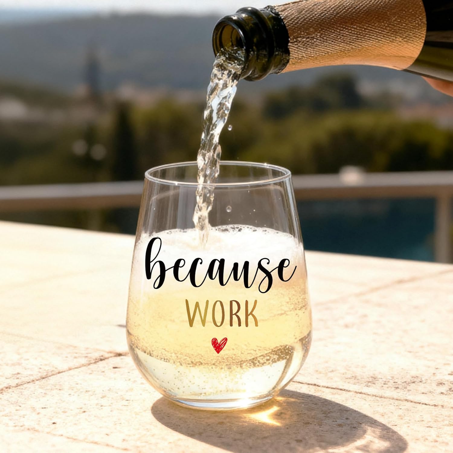 Funny Stemless Wine Glass 15oz for Women - "Because Work" Unique Office Gift for Coworker, Boss Lady or Best Friend, Birthday & Employee Appreciation Present - 300 - Image 2
