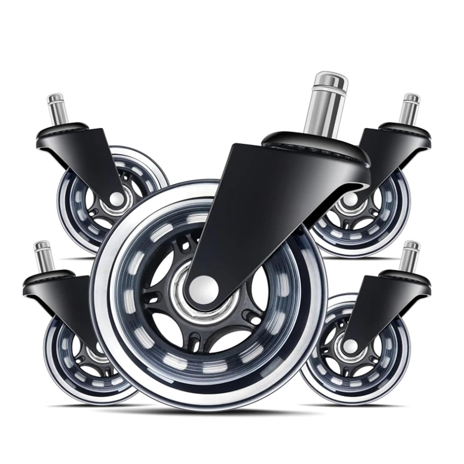 オフィスチェアキャスターホイール 3インチ 回転式 ゴム製交換用 ソフト 安全ローラー 家具用金具 5個(10mm)