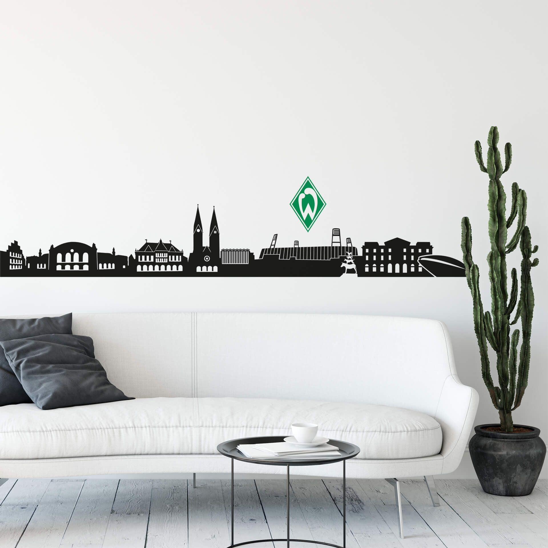 Wandtattoo Aufkleber Werder Bremen Skyline schwarz 120x19cm mit Logo 12x18cm Fußball Wandsticker