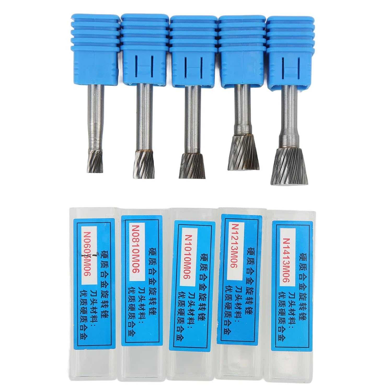 N Type Single Cut Carbide Rotary Burr Set, 6mm Shank Grinding Files for Die Grinder, 5 - Piece Carbide Burr Bits for Aviation Automobile Ship Metalworking