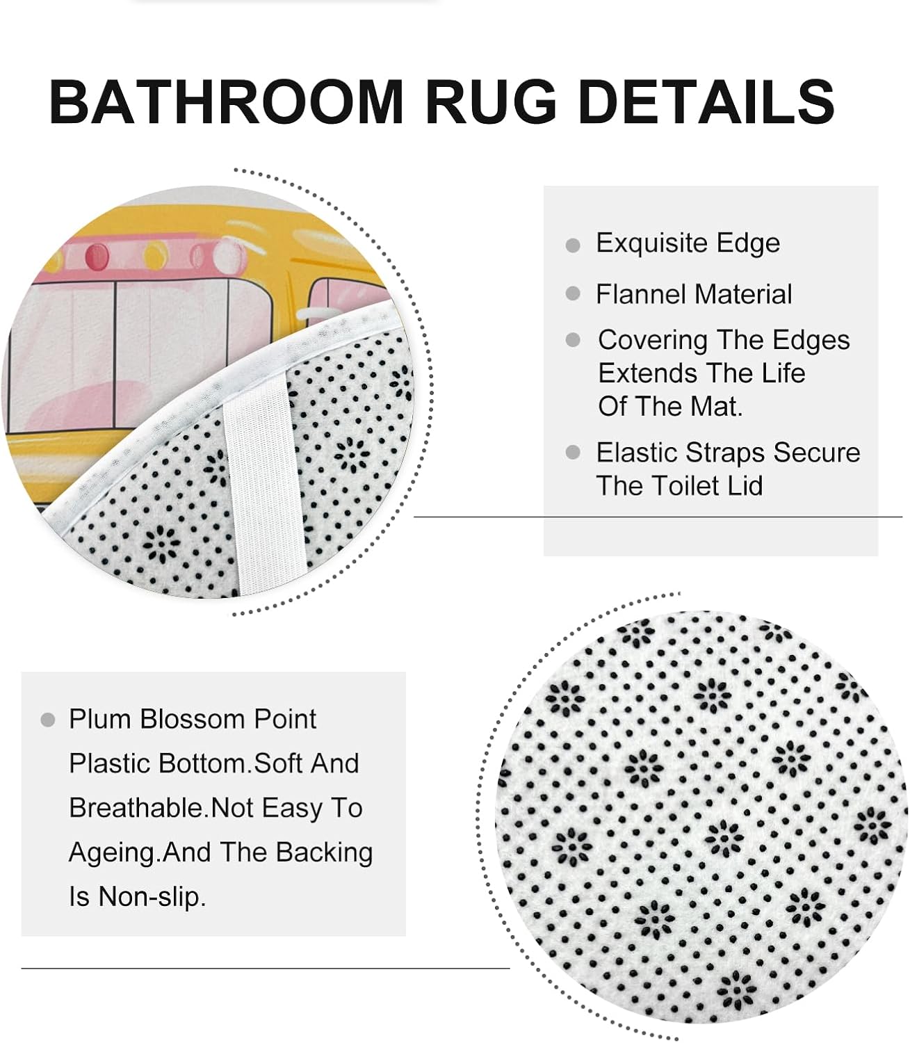 4PCS Cartoon Maltese Dog Bathroom Accessory Sets with Non-Slip Rug, U Shape and Toilet Lid Cover Mat, Kid School Bus Bathroom Fabric Decor-72''x72''