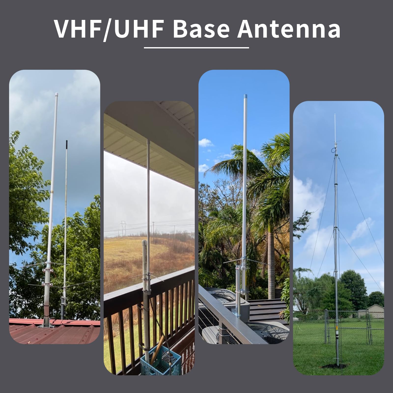 UAYESOK Antena base Amateur de doble banda 2m/70 cm, antena de radio móvil de fibra de vidrio, antena de estación base vertical 5.5/8.5dBi conector So239 para sistema repetidor de radio, escáner de