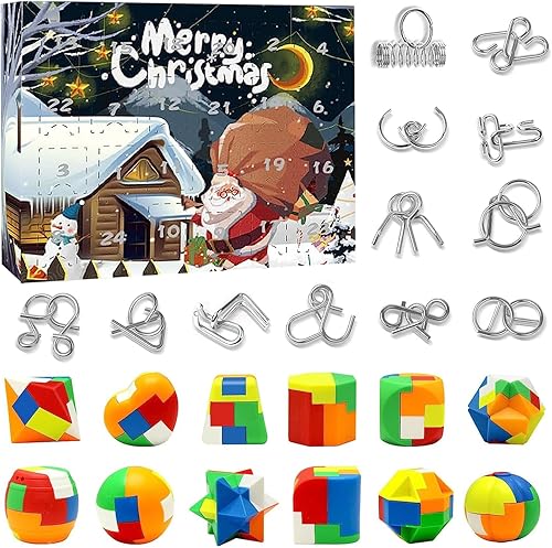 Calendario de Adviento para niños, calendario de Adviento 2023, calendario de cuenta regresiva de Navidad, 24 piezas, rompecabezas de alambre de