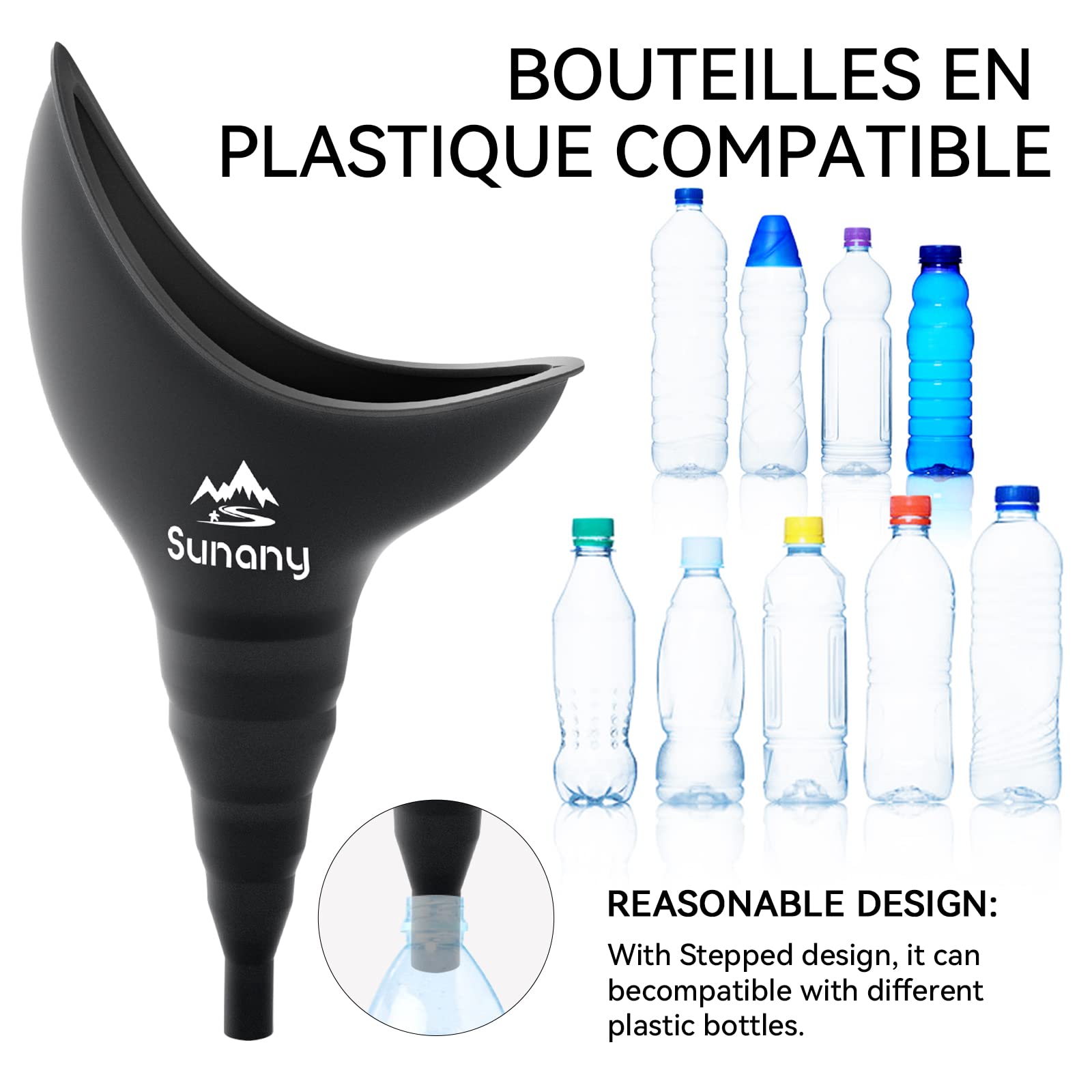 Sunany Urinoir Femme,Urinoir Femelle à Entonnoir en Silicone, Portable pour Pipi Debout Femme,Réutilisable Urinaux Toilette Féminine, pour en Plein air, Activités, Camping,Voyage(Noir)