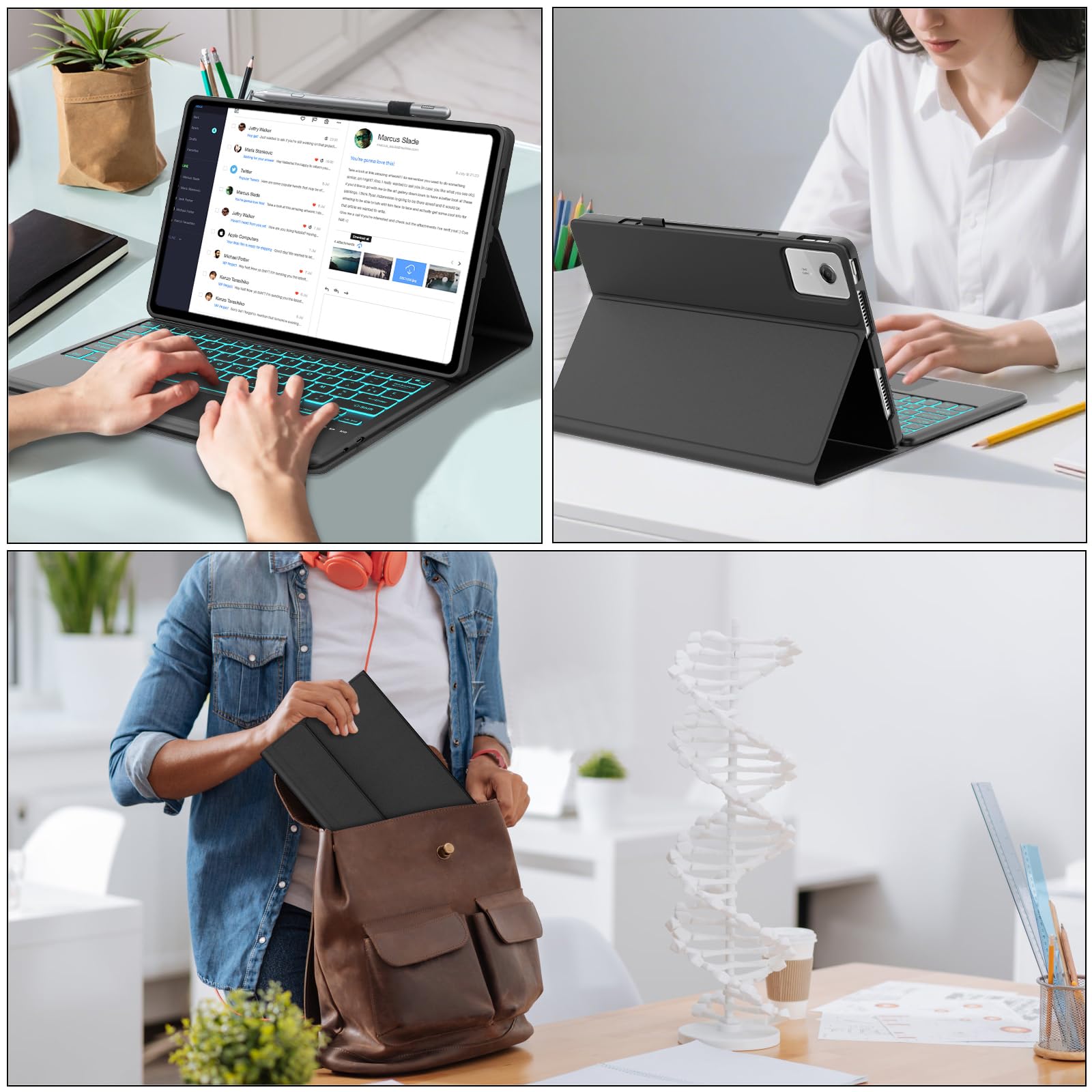 Coque Clavier pour Lenovo Idea Tab Plus 12.1 Pouces avec Pavé Tactile, AZERTY Français Housse Clavier Bluetooth Détachable 7 Couleurs Rétroéclairées pour Tablette Lenovo Idea Tab Plus 12.1" 2025, Noir