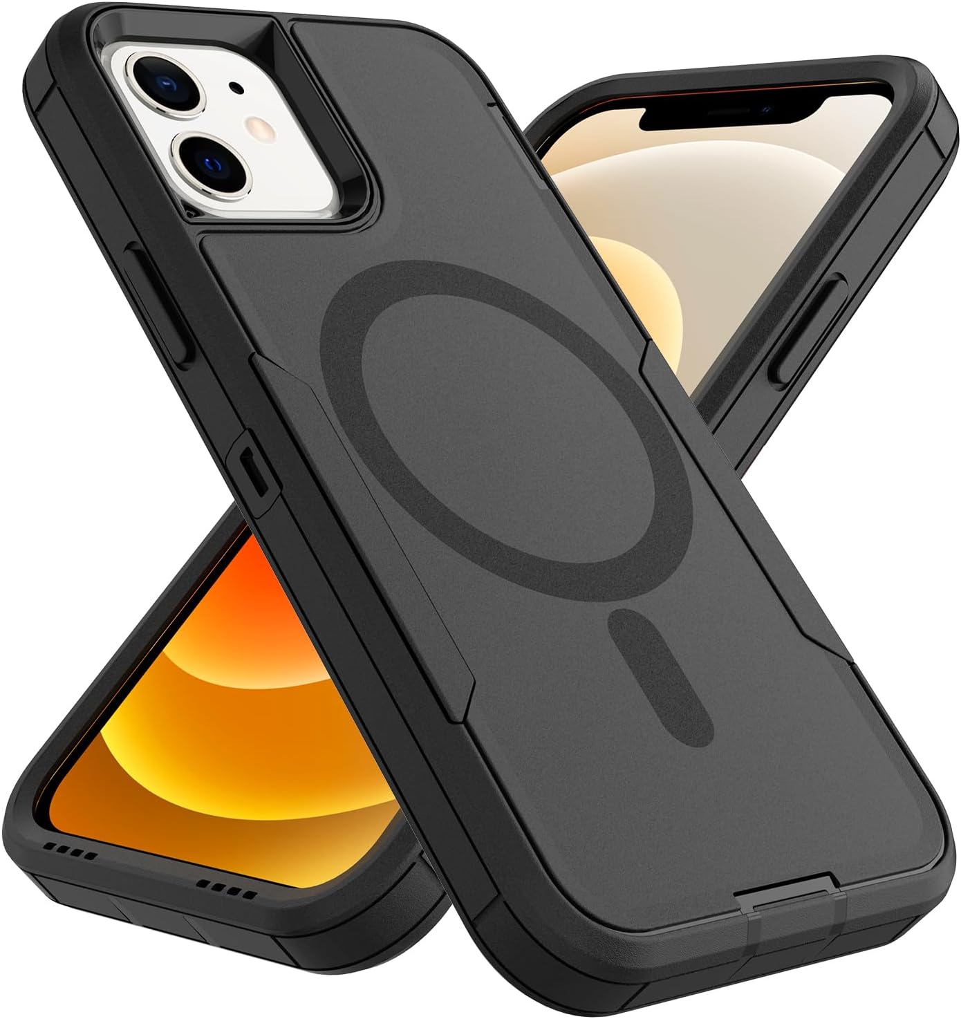 for iPhone 12 Case, for iPhone 12 Pro Case, Compatible with MagSafe, Heavy Duty Shockproof Protective Phone Case with Dual Layer Protection (Black)