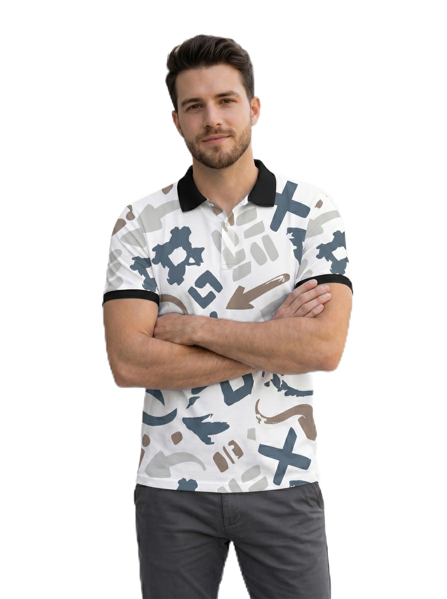 Men's All Over Printed Polo T-Shirt, Short Sleeve, Abstract Graphic Print with Contrast Collar-picture-51