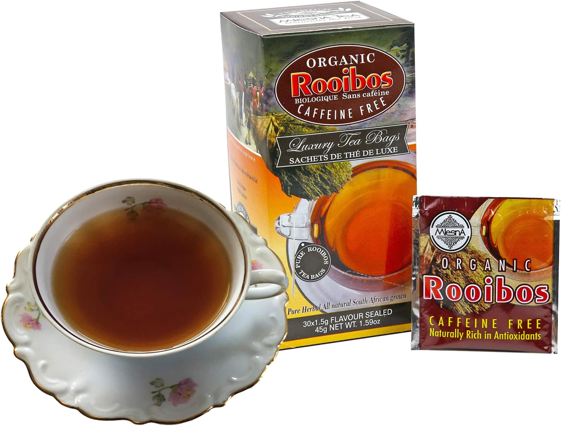 Mlesna Rooibos Herbal Pure Ceylon Tea - 30 Individual Foil Wrapped Envelope Tea Bags Rich in Antioxidants and Caffeine Free Natural Tea