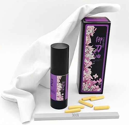Kit de limpieza de cuchillos de espada, juego de 4 piezas, piedra de afilar aceite Choji Chammy y clavija de bambú, buen efecto antioxidante y de