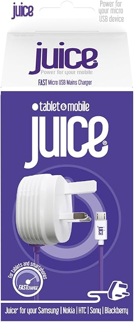 Juice Micro USB Mains Charger for use with compatible Blackberry, Samsung & HTC Mobiles, 1 Amp