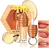 Cute Honey Hydrating Lip Oil,Clear Lip Gloss Keychain for Girls,Flavoring Oil With Vitamin E Moisturized Shiny Lip-5.8ml
