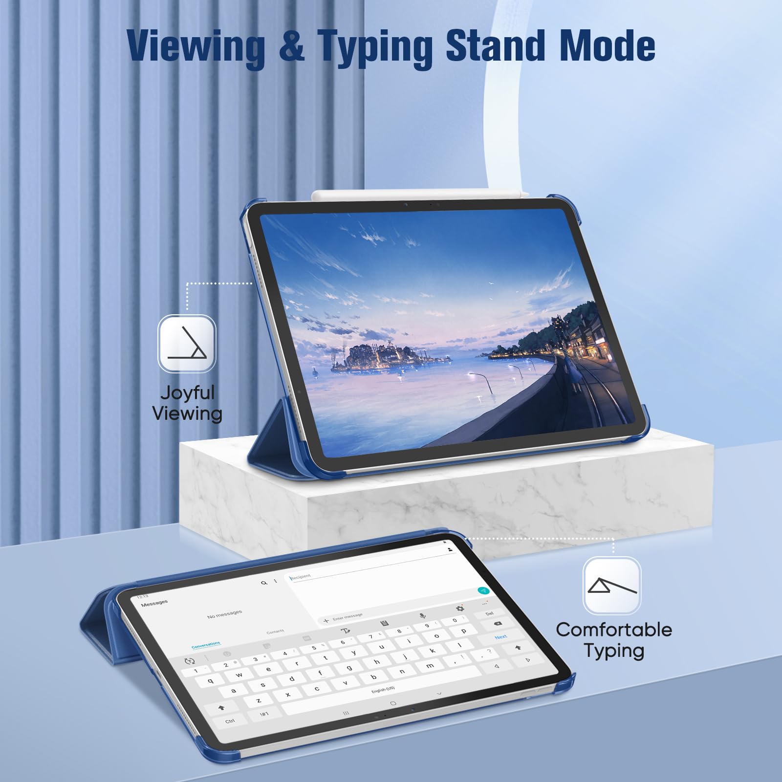 Fintie Funda y Protector de Pantalla para iPad Air 11 Pulgadas 2025(M3) / 2024(M2), iPad Air 5ª Gen(2022)/4ª Gen(2020) 10.9" con lápiz, Translúcida Carcasa de Suave TPU - Azul Marino