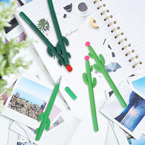 Miniatura 4 de Outus 24 bolígrafos con forma de cactus, bolígrafos con forma de cactus, bolígrafos de tinta de gel negra con forma de saguaro con flor para