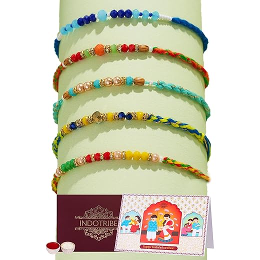 IndoTribe Set Of 3 Rakhi For Brother And Bhabhi Rakhi For Brother Rakhi Set Rakhee For Brother Sister Bracelets Rakhi Gifts For Brother Lumba Rakhi For Bhabhi Rakhi With Roli Chawal Rakhi Set rakhi