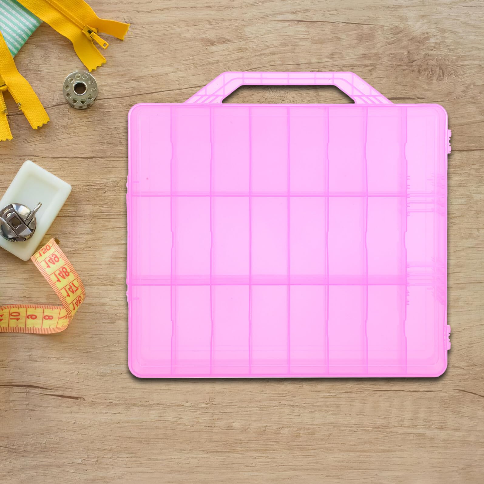 Scatola Portaoggetti per Cucito Trasparente con 48 Scomparti, Organizer Portatile in Plastica con Maniglia, Contenitore per Ricamo e Artigianato, Adatta a Viaggi e Spazi Creativi