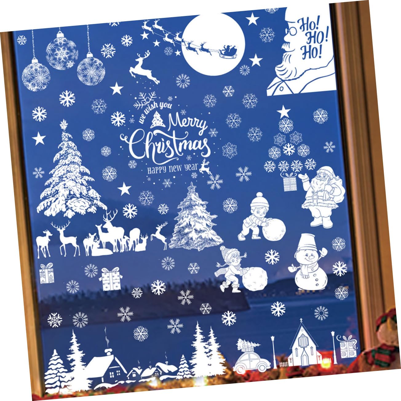 5 Sätze Weihnachtsaufkleber Fenster Weihnachtsbeleuchtung Baum Urlaub Fenster Haften Weihnachtskugeln Dekorationen Weihnachtsfenster Haftet Abziehbilder Film Pvc Weiß 9 Blatt * 5 Cabilock