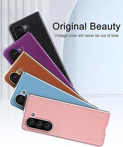 Miniatura 7 de Feitenn Funda para Samsung Z Fold 5, Z Fold 5 Funda trasera de cuero genuino delgada y dura PC Bling a prueba de golpes con película protectora