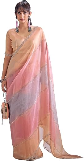 AKHILAM Women's Satin Silk Embellished Saree With Unstitched Blouse Piece (MORPNKH1099G_MK_Parent)