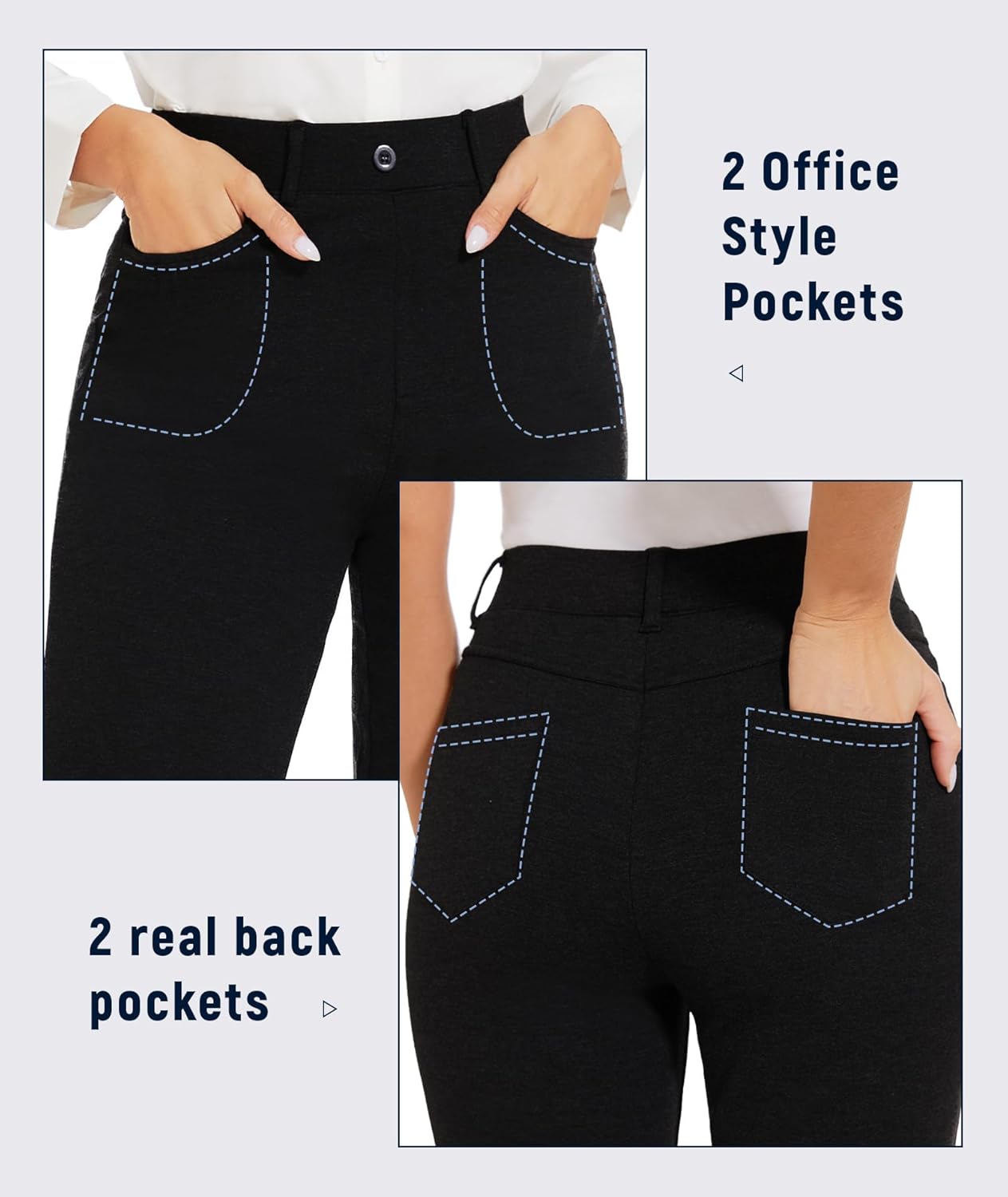 Safort Dress Pants for Women Mid Waist Stretch Slim Fit Leg Skinny Pull on Pants with Pockets for Office Business Casual - Image 4