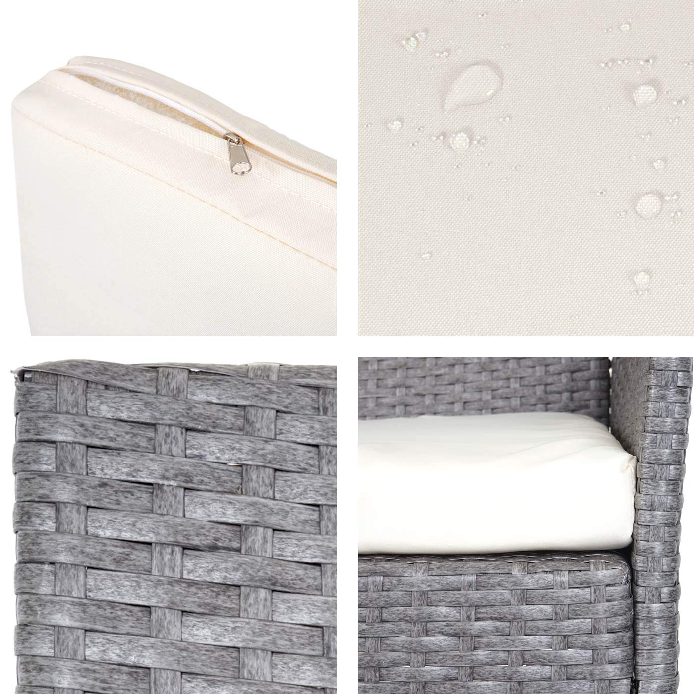 Mendler Divano sofa esterno giardino 2 posti Halden 106cm polyrattan - grigio con cuscino avorio