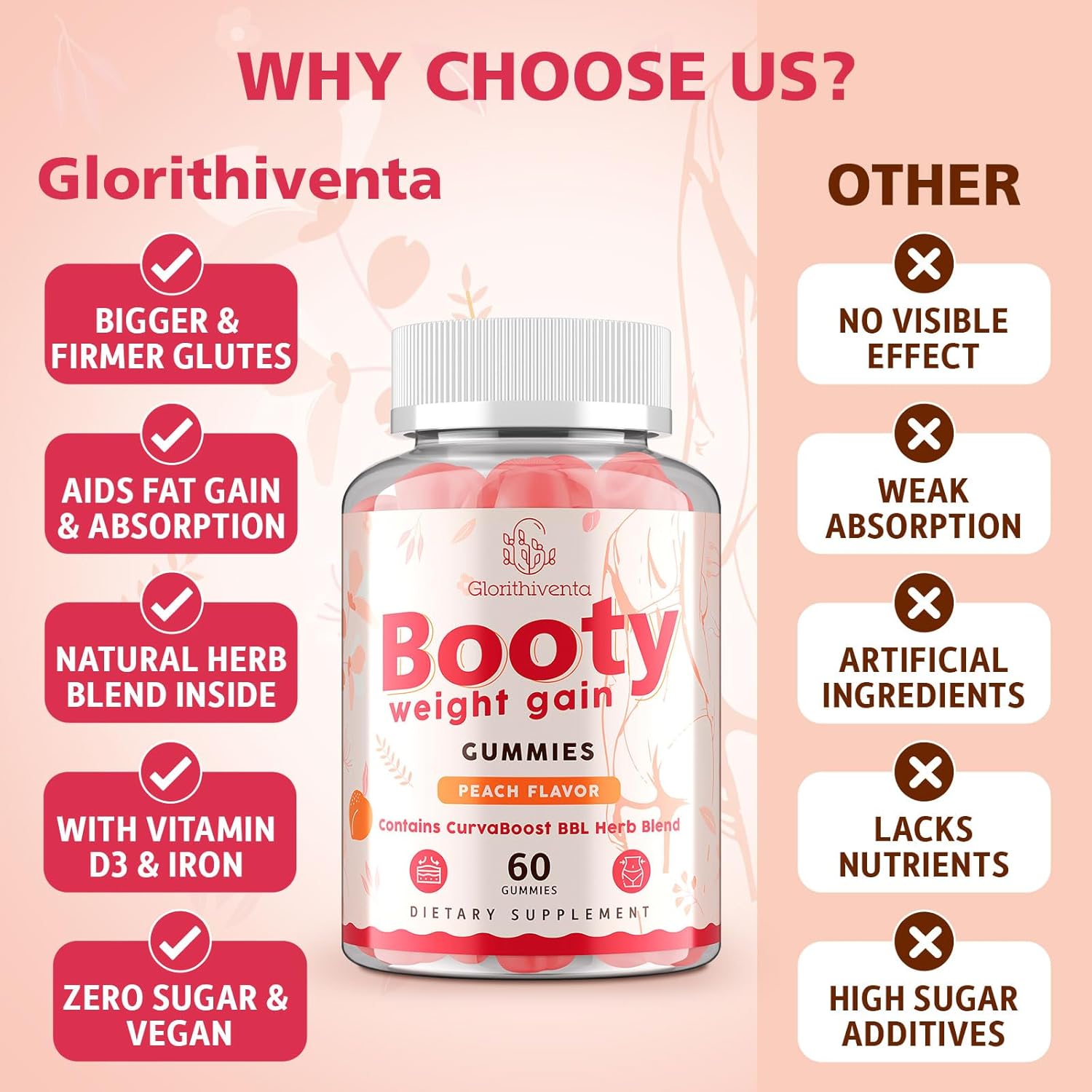 Booty Gummies for Women, BBL Gummies Contains CurvaBoost BBL Herb Blend & Creatine Monohydrate for Booty, Curves & Energy, Zero Sugar, Vegan, Peach Flavor - 120 Counts - Image 4